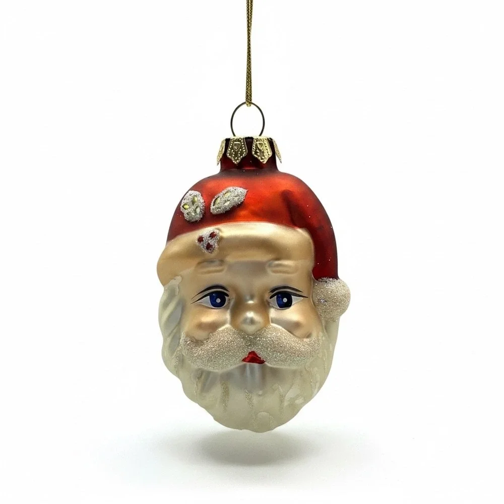 Vintage Mercury Blown Glass Santa Claus Head Christmas Ornament Glitter Tree